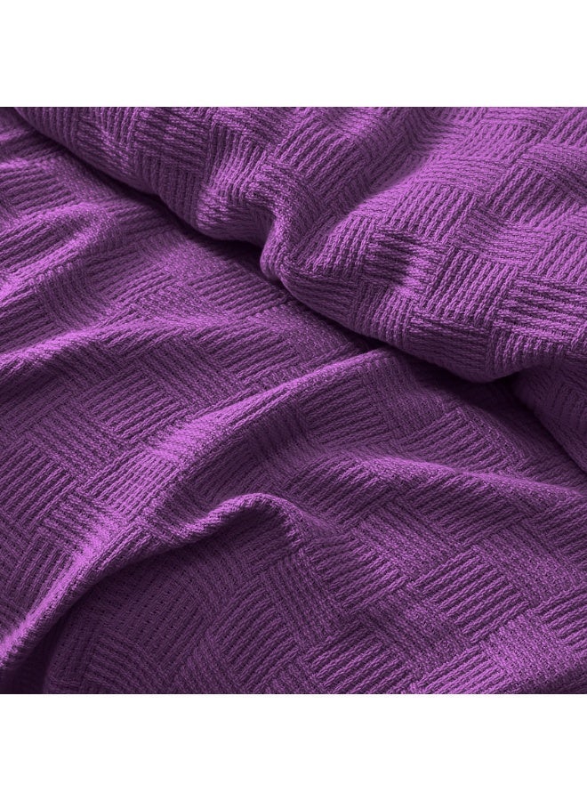 Relax Egyptian cotton Leno throw blanket,ultra-soft & lightweight with an elegant woven design ,king size 255x225 , Purple - Image 2